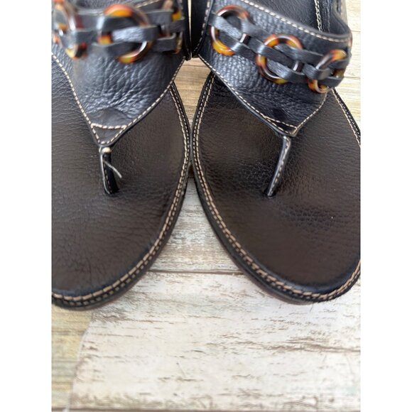 Frye Black Leather Thong Sandals Tortoise Chain Detail Women’s Sz 9 Pre-owned - Picture 13 of 14